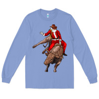 Colony Blue santa riding a bull Long Sleeve Tee - CowGirlArtShop