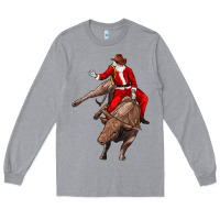 Heather Grey santa riding a bull Long Sleeve Tee - CowGirlArtShop