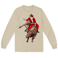 Mushroom santa riding a bull Long Sleeve Tee - CowGirlArtShop