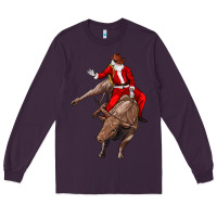 Plum santa riding a bull Long Sleeve Tee - CowGirlArtShop