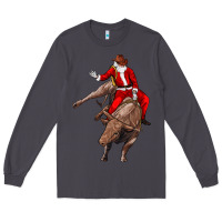 Smoke santa riding a bull Long Sleeve Tee - CowGirlArtShop