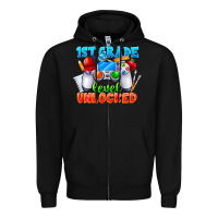 Black 1st Grade Level Unlocked Zipper Hoodie - CowhideDigitalArt