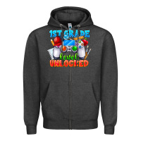 Charcoal Heather 1st Grade Level Unlocked Zipper Hoodie - CowhideDigitalArt
