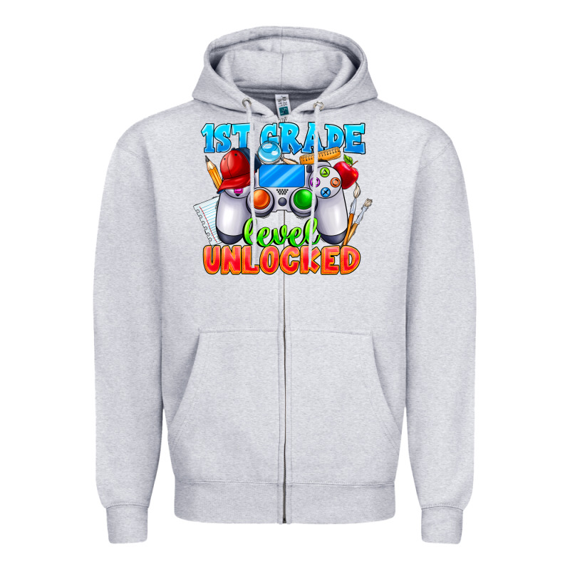 1st Grade Level Unlocked Zipper Hoodie by CowhideDigitalArt | Teevron