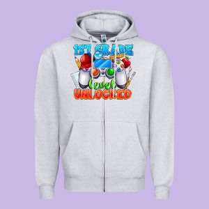 1st Grade Level Unlocked Zipper Hoodie Designed By Cowhidedigitalart