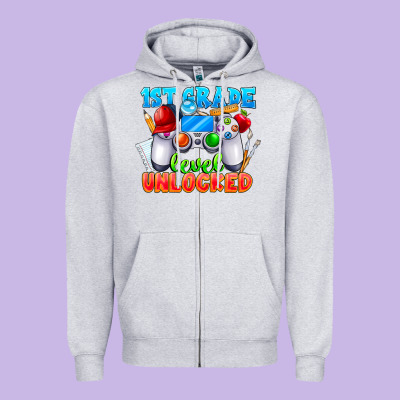 1st Grade Level Unlocked Zipper Hoodie Designed By Cowhidedigitalart