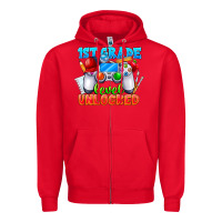 Red 1st Grade Level Unlocked Zipper Hoodie - CowhideDigitalArt