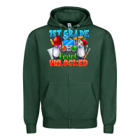 Sports Green 1st Grade Level Unlocked Zipper Hoodie - CowhideDigitalArt