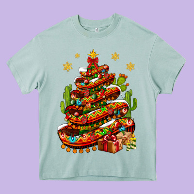 Christmas Feliz Navidad Sombrero Tree Heavy Core Tee Designed By Bundleandbundleshop