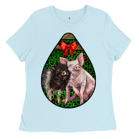 Baby Blue christmas pig Ladies Tee - LillyAllenDesigns