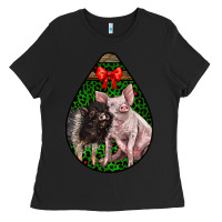 Black christmas pig Ladies Tee - LillyAllenDesigns