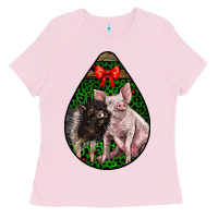 Bubblegum Pink christmas pig Ladies Tee - LillyAllenDesigns