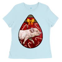 Baby Blue christmas pig Ladies Tee - LillyAllenDesigns