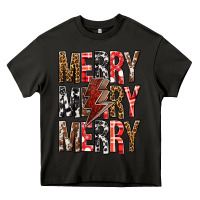 Asphalt Merry Merry Merry Christmas Lightning Bolt Heavy Core Tee - BundleAndBundleShop