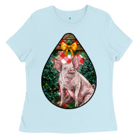 Baby Blue christmas pig Ladies Tee - LillyAllenDesigns