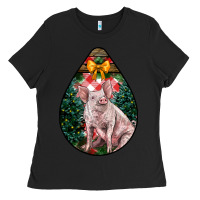 Black christmas pig Ladies Tee - LillyAllenDesigns