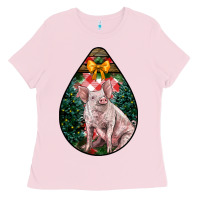 Bubblegum Pink christmas pig Ladies Tee - LillyAllenDesigns
