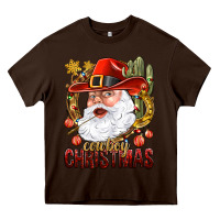 Chocolate Brown Cowboy Christmas Santa Heavy Core Tee - BundleAndBundleShop