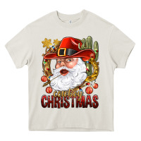 Cream Cowboy Christmas Santa Heavy Core Tee - BundleAndBundleShop
