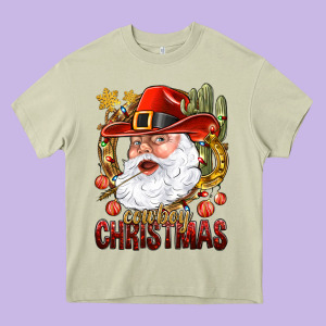Cowboy Christmas Santa Heavy Core Tee Designed By Bundleandbundleshop