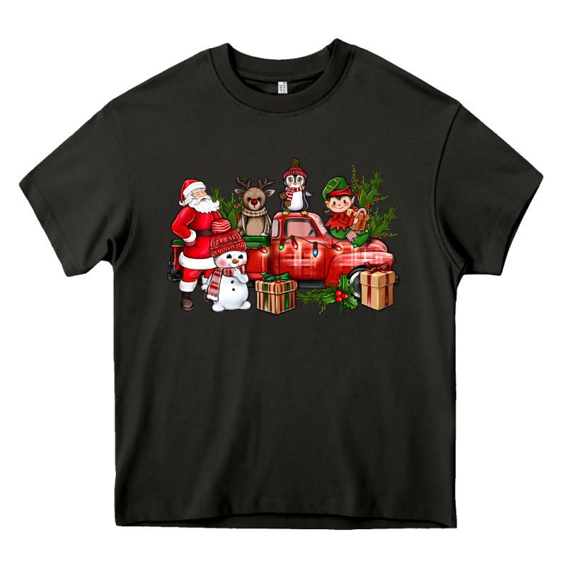 Santa Snowman Reindeer Penguin Elf Christmas Truck Heavy Core Tee by BundleAndBundleShop | Teevron