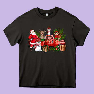 Santa Snowman Reindeer Penguin Elf Christmas Truck Heavy Core Tee Designed By Bundleandbundleshop