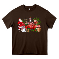 Chocolate Brown Santa Snowman Reindeer Penguin Elf Christmas Truck Heavy Core Tee - BundleAndBundleShop