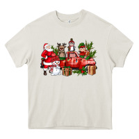 Cream Santa Snowman Reindeer Penguin Elf Christmas Truck Heavy Core Tee - BundleAndBundleShop