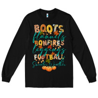 Black boots flannels bonfires football Long Sleeve Tee - CowGirlArtShop