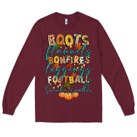 Burgundy boots flannels bonfires football Long Sleeve Tee - CowGirlArtShop