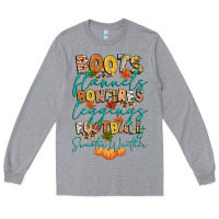 Heather Grey boots flannels bonfires football Long Sleeve Tee - CowGirlArtShop