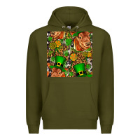 Army Green st patricks  cow with candy Premium Hoodie - FaDigitalArtStudio