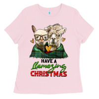 Bubblegum Pink have a llamazing christmas alpaca head Ladies Tee - LillyAllenDesigns