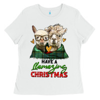 White have a llamazing christmas alpaca head Ladies Tee - LillyAllenDesigns