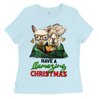 Baby Blue have a llamazing christmas alpaca head Ladies Tee - LillyAllenDesigns