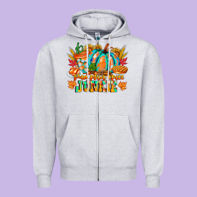 Pumpkin Spice Junkie Zipper Hoodie Designed By Cowhidedigitalart