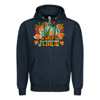 Navy Pumpkin Spice Junkie Zipper Hoodie - CowhideDigitalArt