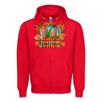Red Pumpkin Spice Junkie Zipper Hoodie - CowhideDigitalArt