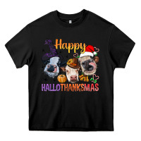 Black Happy Hallothanksmas Cows Heavy Core Tee - BundleAndBundleShop