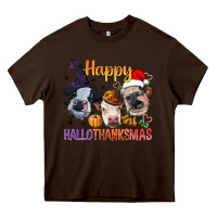 Chocolate Brown Happy Hallothanksmas Cows Heavy Core Tee - BundleAndBundleShop