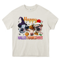 Cream Happy Hallothanksmas Cows Heavy Core Tee - BundleAndBundleShop