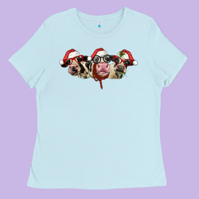 Christmas Holstein Cows Ladies Tee Designed By Lillyallendesigns
