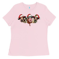 Bubblegum Pink christmas holstein cows Ladies Tee - LillyAllenDesigns