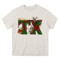 Cream Christmas Texas With Deer Heavy Core Tee - BundleAndBundleShop