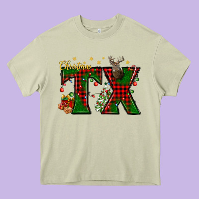 Christmas Texas With Deer Heavy Core Tee Designed By Bundleandbundleshop