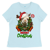Baby Blue merry christmas alpaca face Ladies Tee - LillyAllenDesigns