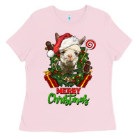 Bubblegum Pink merry christmas alpaca face Ladies Tee - LillyAllenDesigns