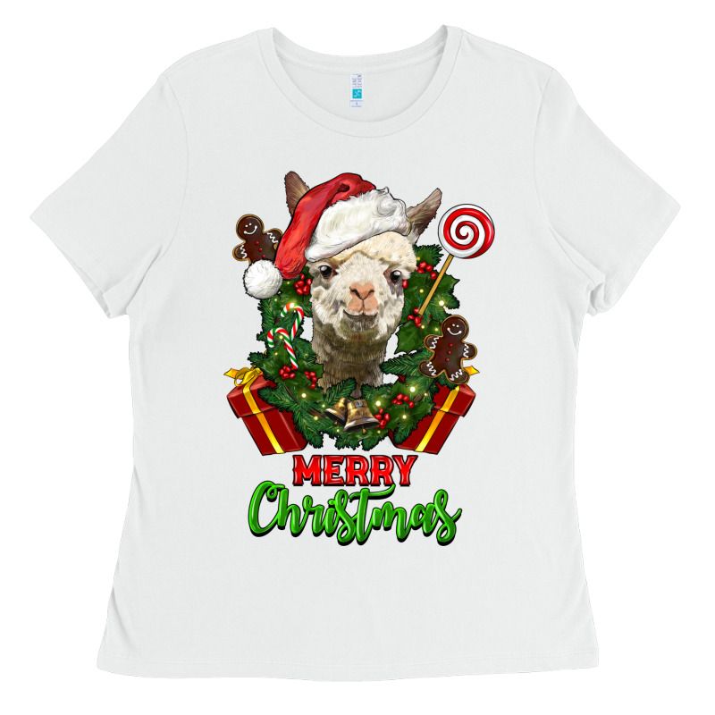 Merry Christmas Alpaca Face Ladies Tee by LillyAllenDesigns | Teevron