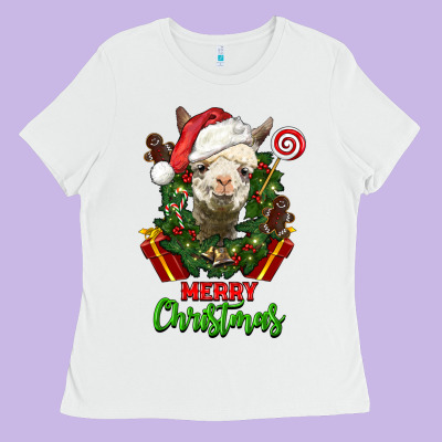 Merry Christmas Alpaca Face Ladies Tee Designed By Lillyallendesigns