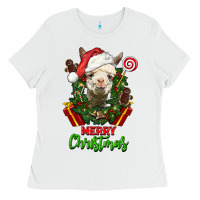 White merry christmas alpaca face Ladies Tee - LillyAllenDesigns